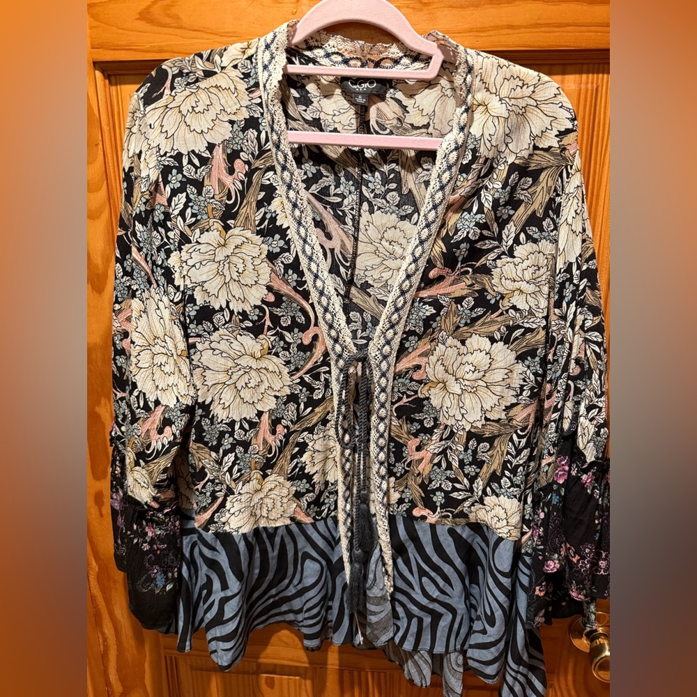 Boho Western Floral and Zebra Mixed Print Kimono Duster 100% Cotton Oversized